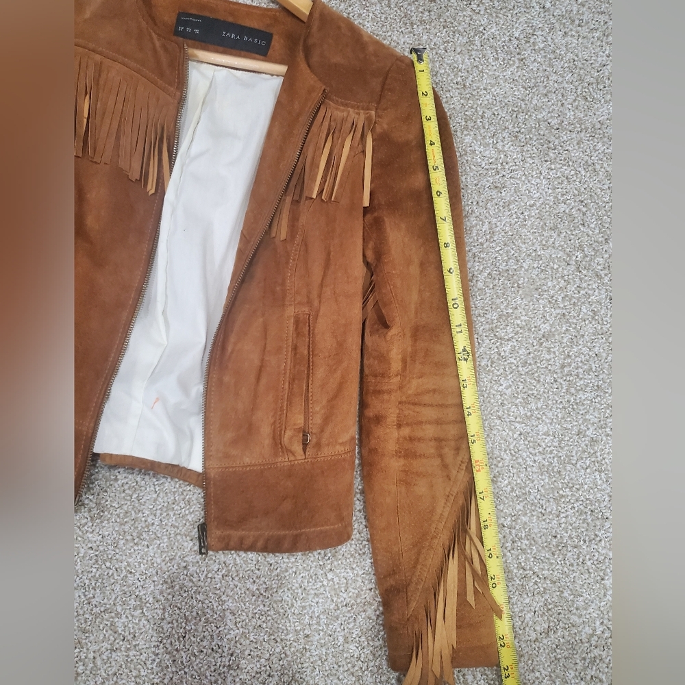 Zara Brown Suede Fringe Leather Jacket - Picture 5 of 8